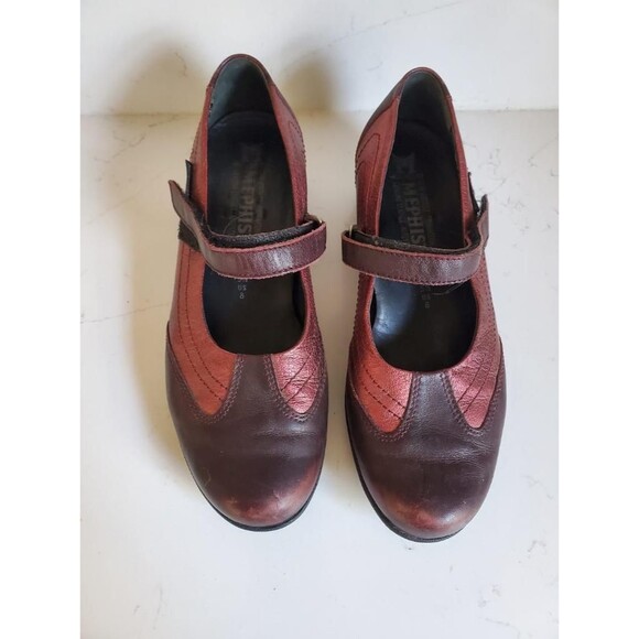 MEPHISTO Size 8 Mary Jane Shoes Metallic Burgundy and Brown Leather - Picture 3 of 7